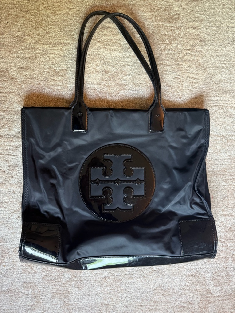Tory Burch Black Nylon Tote with Glossy Logo